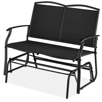 Quikfurn 2 Seat Mesh Patio Loveseat Swing Glider Rocker With Armrests In Black
