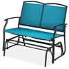 Quikfurn 2 Seat Mesh Patio Loveseat Swing Glider Rocker With Armrests In Blue