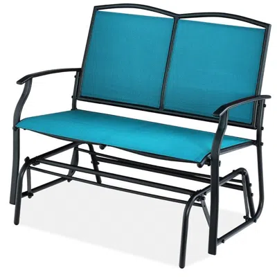 Quikfurn 2 Seat Mesh Patio Loveseat Swing Glider Rocker With Armrests In Blue