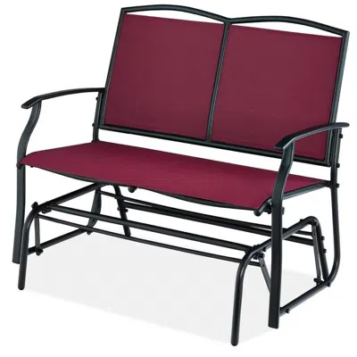 Quikfurn 2 Seat Mesh Patio Loveseat Swing Glider Rocker With Armrests In Burdy Red