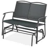 Quikfurn 2 Seat Mesh Patio Loveseat Swing Glider Rocker With Armrests In Charcoal