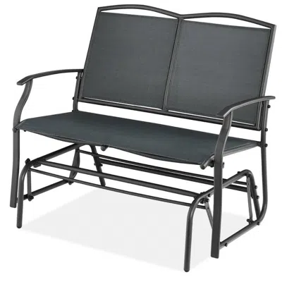 Quikfurn 2 Seat Mesh Patio Loveseat Swing Glider Rocker With Armrests In Charcoal