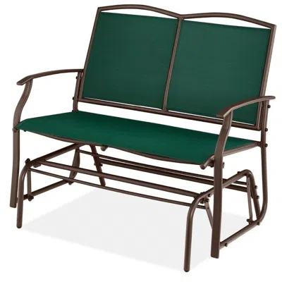 Quikfurn 2 Seat Mesh Patio Loveseat Swing Glider Rocker With Armrests In Hunter Green