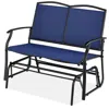 Quikfurn 2 Seat Mesh Patio Loveseat Swing Glider Rocker With Armrests In Navy Blue