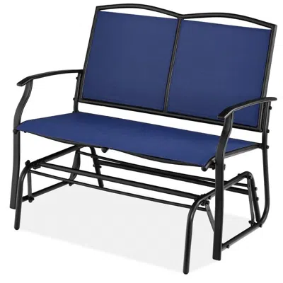 Quikfurn 2 Seat Mesh Patio Loveseat Swing Glider Rocker With Armrests In Navy Blue