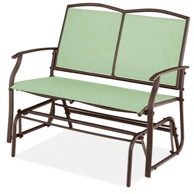 Quikfurn 2 Seat Mesh Patio Loveseat Swing Glider Rocker With Armrests In Sage