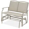 Quikfurn 2 Seat Mesh Patio Loveseat Swing Glider Rocker With Armrests In Taupe