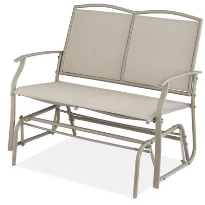 Quikfurn 2 Seat Mesh Patio Loveseat Swing Glider Rocker With Armrests In Taupe In Pattern