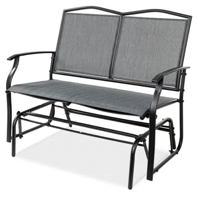 Quikfurn 2 Seater Mesh Patio Loveseat Swing Glider Rocker With Armrests In Grey