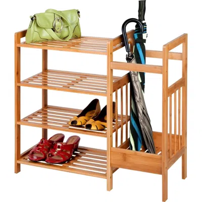 Quikfurn 2-shelf Entryway Shoe Rack Bench With Bla2-in-1 Entryway 4-shelf Bamboo Shoe Rack And Umbrella Holde