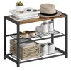 Quikfurn 2-shelf Entryway Shoe Rack Bench With Black Metal Frame And Brown Wood Top