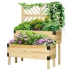 Quikfurn 2 Tier Self Draining Wood Raised Garden Bed Planter Box With Trellis