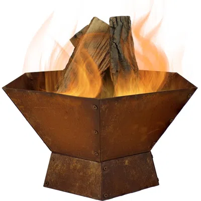 Quikfurn 23 Inch Rustic Steel Affinity Fire Pit In Brown