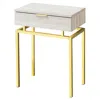Quikfurn 24in Modern End Table 1 Drawer Nightstand Beige Marble Gold Legs
