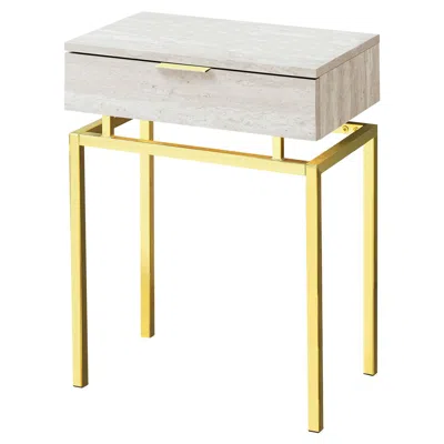 Quikfurn 24in Modern End Table 1 Drawer Nightstand Beige Marble Gold Legs