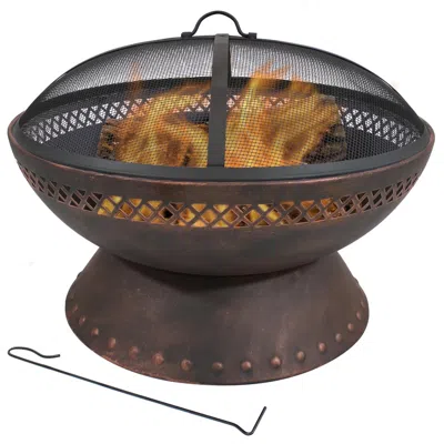 Quikfurn 25 Inch Copper Chalice Steel Fire Pit With Spark Screen