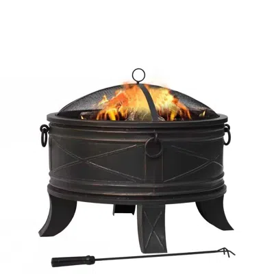 Quikfurn 26-inch Round Steel Outdoor Fire Pit With Cover And Poker In Bronze