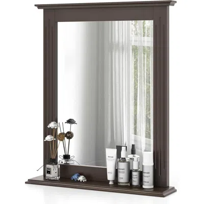 Quikfurn 27-in X 22.5-in Bathroom Wall Mirror With Shelf In Dark Brown Wood Finish