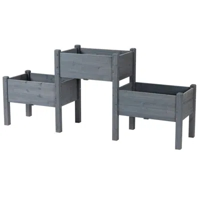 Quikfurn 3 Grey Wood Elevated Planter Set Vegetable Herb Flowers Raised Garden Beds