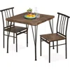 Quikfurn 3-piece Black Metal Frame Dining Set With Dark Brown Wood Top Table And 2 Chairs