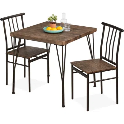 Quikfurn 3-piece Black Metal Frame Dining Set With Dark Brown Wood Top Table And 2 Chairs