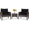 Quikfurn 3-piece Brown Pe Rattan Outdoor Dining Patio Furniture Set With Black Cushions