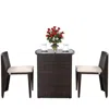 Quikfurn 3 Piece Compact Espresso/white Wicker Patio Cushioned Outdoor Chair Table Set