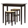 Quikfurn 3 Piece Espresso Dining Set With Table And 2 Backless Stools
