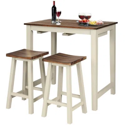 Quikfurn 3 Piece Farmhouse Counter Height Kitchen Pub Table Set With 2 Saddle Bar Stools
