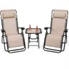 Quikfurn 3 Piece Folding Portable Reclining Lounge Chairs Table Set Tan