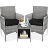 Quikfurn 3-piece Grey Pe Wicker Outdoor Patio Furniture Dining Set With Black Cushions