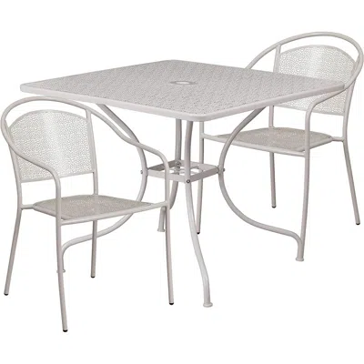 Quikfurn 3-piece Grey Steel Metal Outdoor Patio Furniture Set With 2 Chairs And 1 Table In Gray