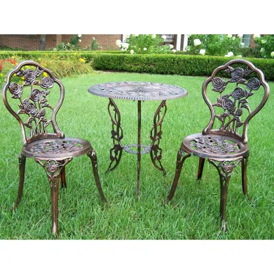 Quikfurn 3-piece Outdoor Bistro Set With Rose Design In Antique Bronze Finish