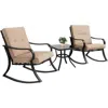 Quikfurn 3-piece Outdoor Patio Furniture Table Rocking Chairs Set With Beige Cushions