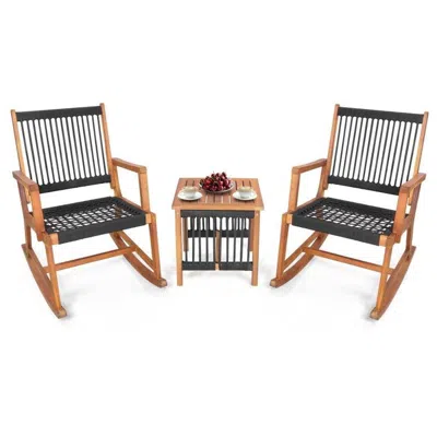 Quikfurn 3 Piece Outdoor Wood Patio Furniture Rocking Chair Table Bistro Set In Gold