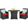 Quikfurn 3-piece Patio Furniture Outdoor Dining Set In Brown Pe Rattan With Red Cushions