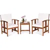 Quikfurn 3-piece Solid Wood Outdoor Patio Furniture Table Chairs Set With White Cushions
