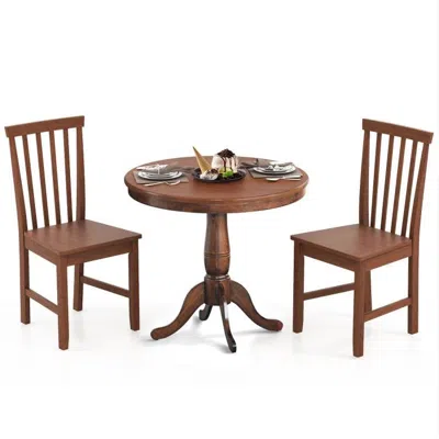 Quikfurn 3-piece Traditional Round Dining Table And 2 Chairs Set In Walnut Wood Finish