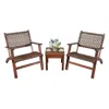 Quikfurn 3 Piece Wooden Rattan Outdoor Patio Furniture Chair Table Bistro Set