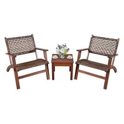 Quikfurn 3 Piece Wooden Rattan Outdoor Patio Furniture Chair Table Bistro Set