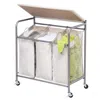 Quikfurn 3 Section Wheeled Laundry Sorter Cart With Lift Top Folding Ironing Board