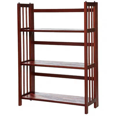Quikfurn 3-shelf Folding Storage Shelves Bookcase In Walnut Wood Finish