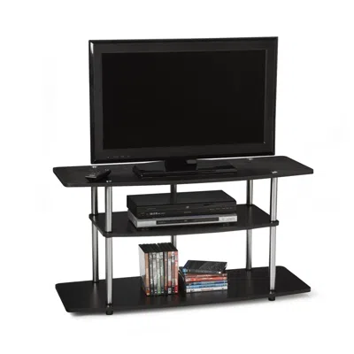Quikfurn 3-tier Flat Screen Tv Stand In Black Wood Grain / Stainless Steel