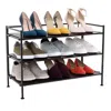Quikfurn 3-tier Metal Espresso Brown Woodgrain Resin Foldable Stackable Shoe Rack