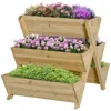 Quikfurn 3-tier Outdoor Fir Wood Elevated Planter Herb Flower Box Raised Garden Bed