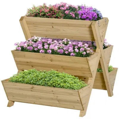 Quikfurn 3-tier Outdoor Fir Wood Elevated Planter Herb Flower Box Raised Garden Bed