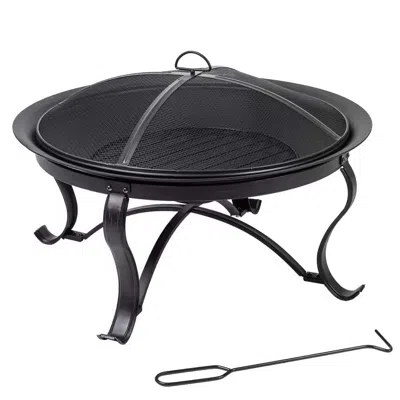 Quikfurn 30-inch Round Steel Outdoor Fire Pit With Mesh Cover And Poker In Bronze