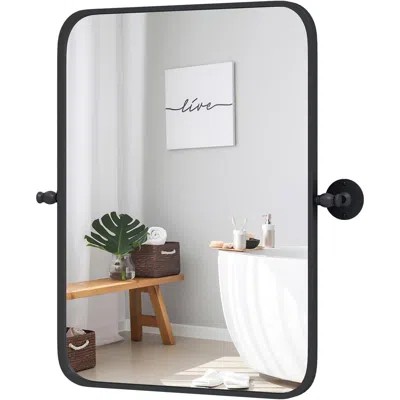 Quikfurn 30 X 22 Inch Bathroom Wall Mirror With Easy Tilt Pivot And Black Frame