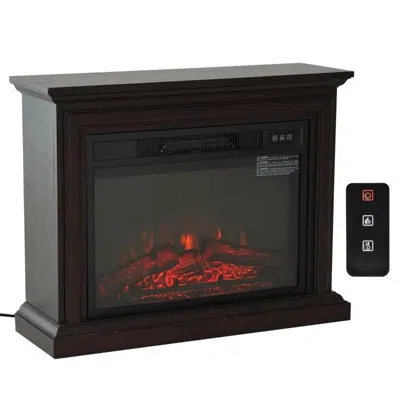 Quikfurn 31 Inch Dark Brown Electric Fireplace Heater Dimmable Flame Effect And Mantel W/ Remote Control