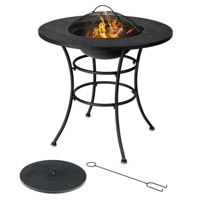 Quikfurn 4 In 1 Fire Pit, Grill Cooking Bbq Grate, Ice Bucket, Dining Table In Black